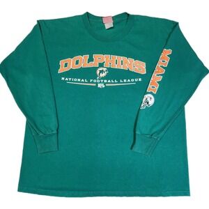 Miami Dolphins NFL Long Sleeve Shirt Teal Y2K Sleeve Print Football Tee XL